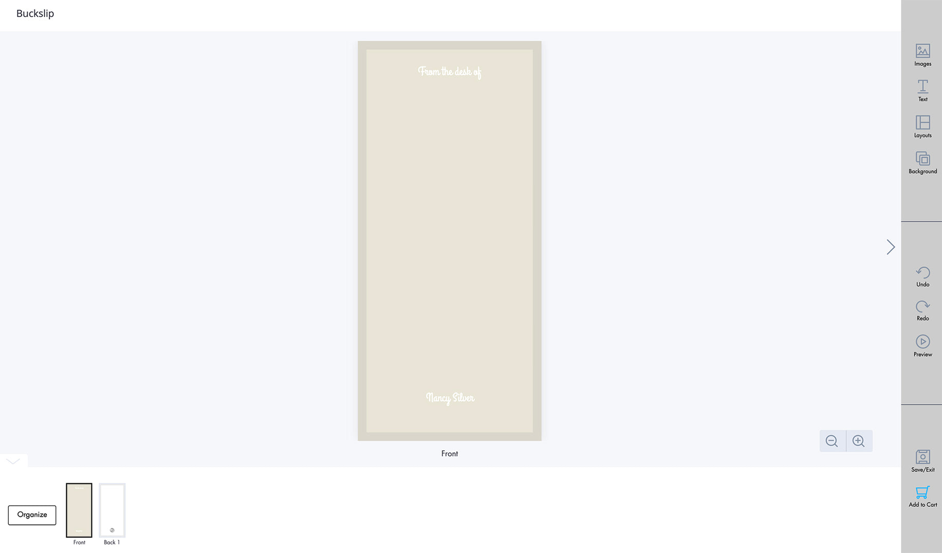 Create your own buckslip design directly in our Design Online tool. Simple drag and drop, image upload and character editing means anyone can create sophisticated cards. No need to download any software. Check out our <a href="/pages/design-online">helpful tutorials</a>.