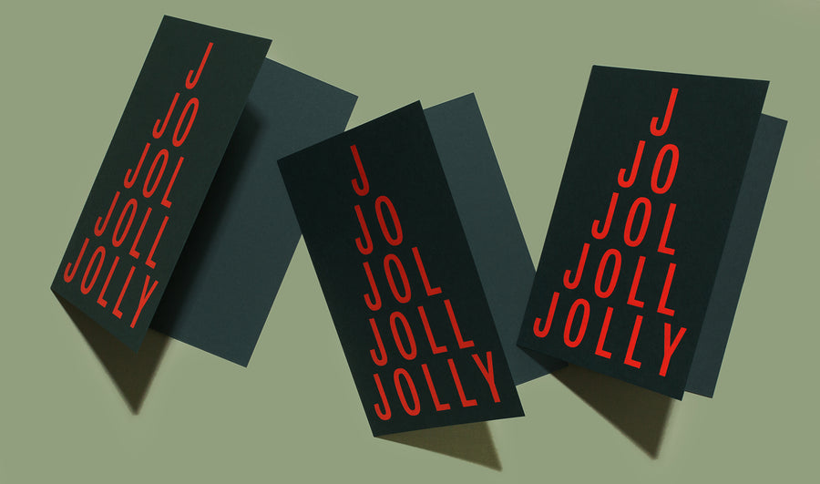 Our take on the classic Christmas card. Jolly features a bright red foil stamp on a heavyweight dark green Mohawk Keaykolour paper. 