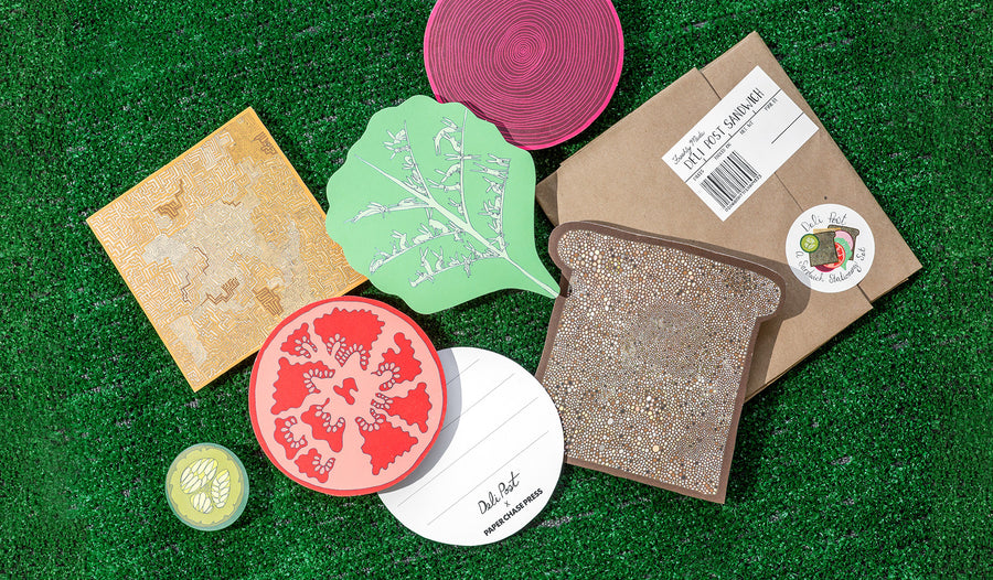 Known for her fanciful work at the intersection of art and edibles, Crespo's latest project draws on the theme of sandwiches and taps into her long-time love affair with mail. Each stationery set includes ample fixings for an open-face sandwich, each element meticulously drawn by Crespo. Look closely, and you just might find stars in a slice of bread and rabbits in the lettuce.