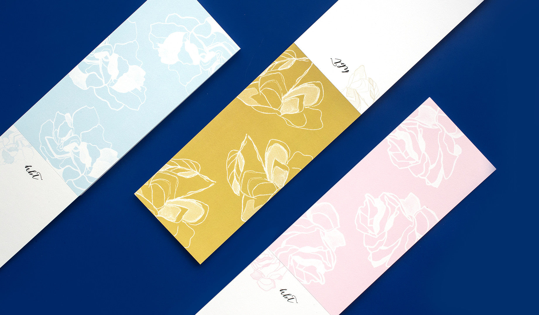 Utilizing the classic buckslip format, Heather Taylor Home brings artistry to this practical stationery item. With three hand drawn floral patterns in this season's signature colors; turmeric, pale blue, and dusty rose, these buckslips function perfectly as your canvas for notes, lists, or sketches. Personalize these with your own monogram and location. Thirty six buckslips on premium eco-friendly papers per pad.