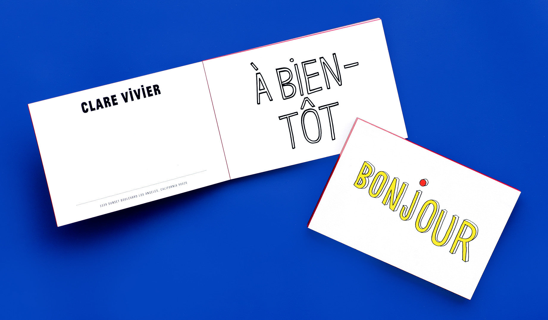 The Clare V. postcard notepad features 12 double-thick cards with red colored edges in the bag designer's signature hand-drawn, Francophile style, including Merci, Bonjour, A Bientot and Keep in Touch. Personalize the cards by adding your name and address to the back.